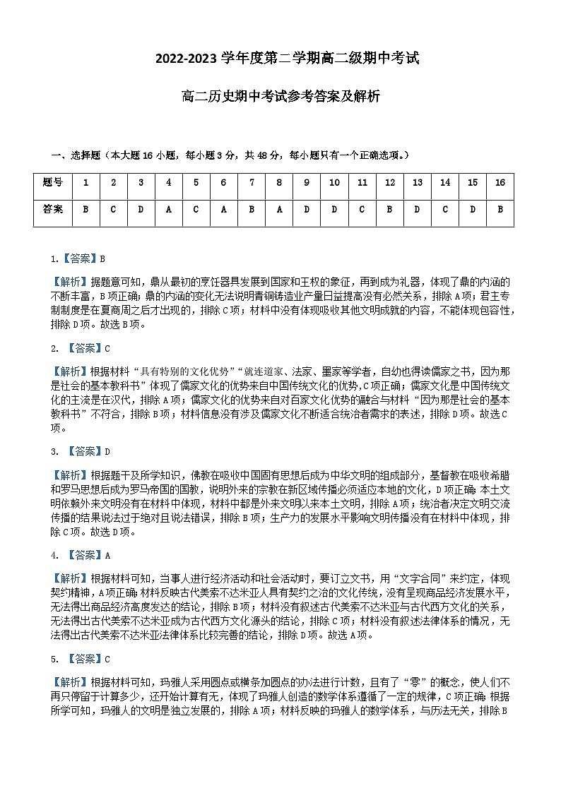 广东省湛江市第二十一中学2022-2023学年高二下学期期中考试历史答案第1页
