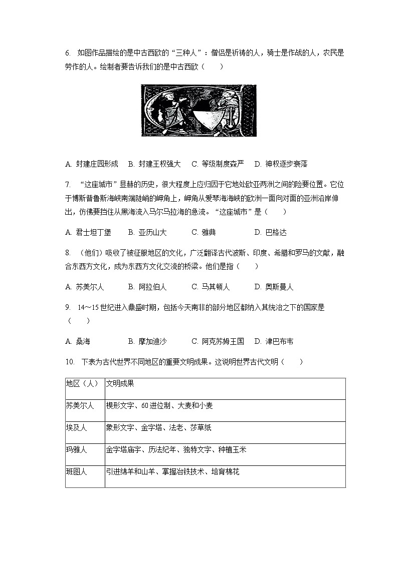 2022-2023学年山东省枣庄市薛城区、台儿庄区第二学期高一期中考试历史试题含解析02