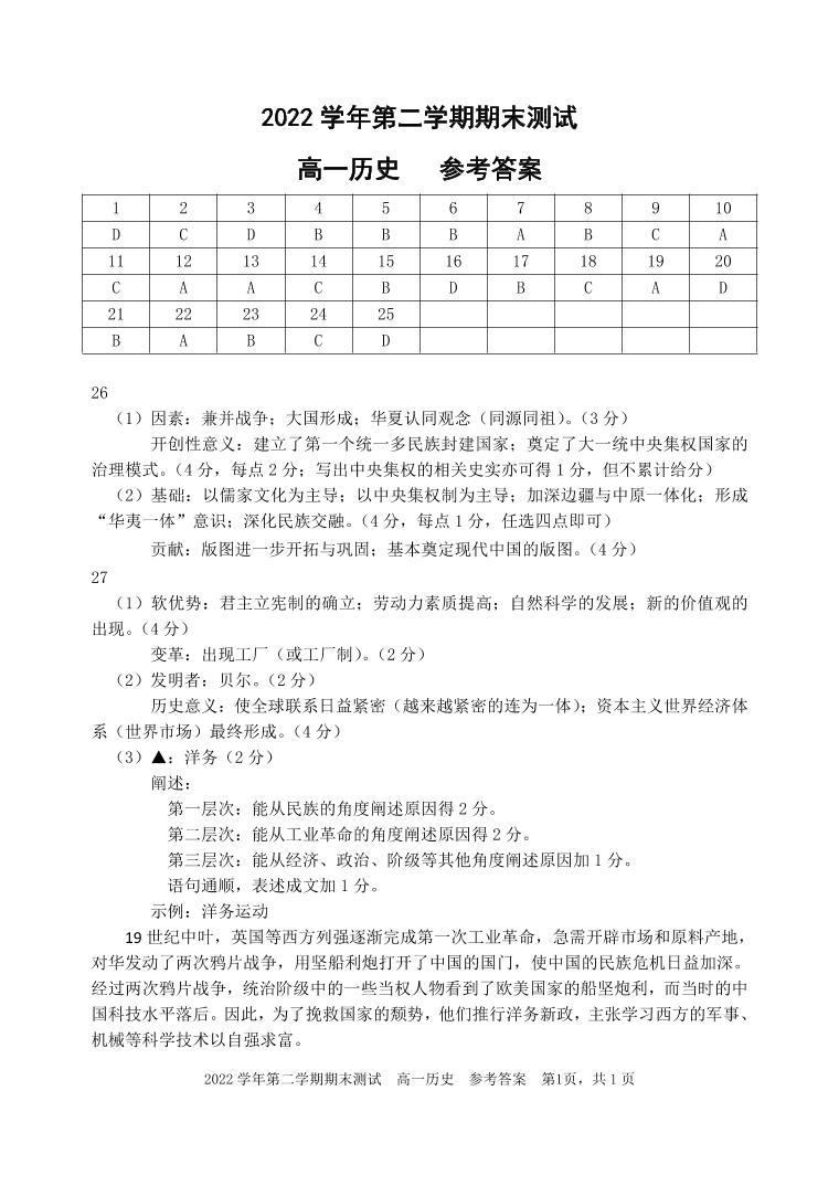 2023杭州高一下学期期末考试历史含答案01