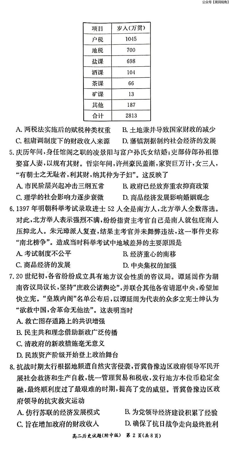 2023年湖南师大附中月考高二第二学期第二次大练习++历史试卷第2页