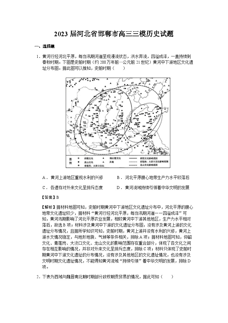 2023届河北省邯郸市高三三模历史试题含解析01