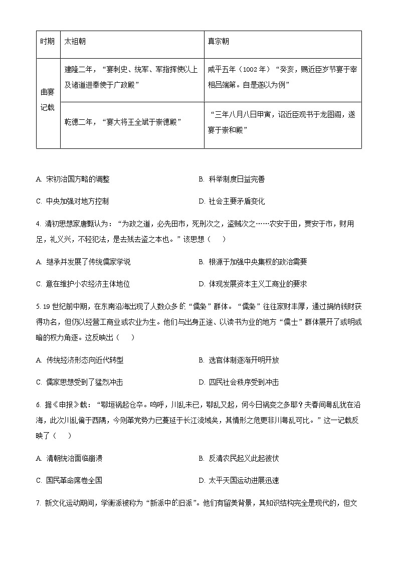 2023届湖北省襄阳市第四中学高三下学期5月适应性考试历史含解析02