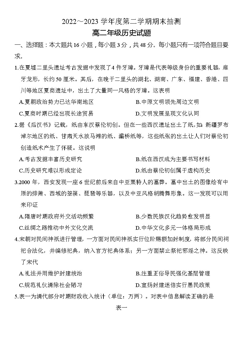 江苏省徐州市2022-2023学年高二下学期期末抽测历史试题01