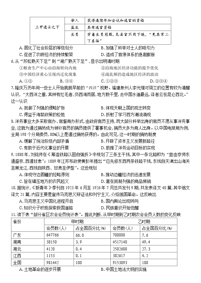 江苏省海门中学2022-2023学年高二下学期学情检测历史试卷02