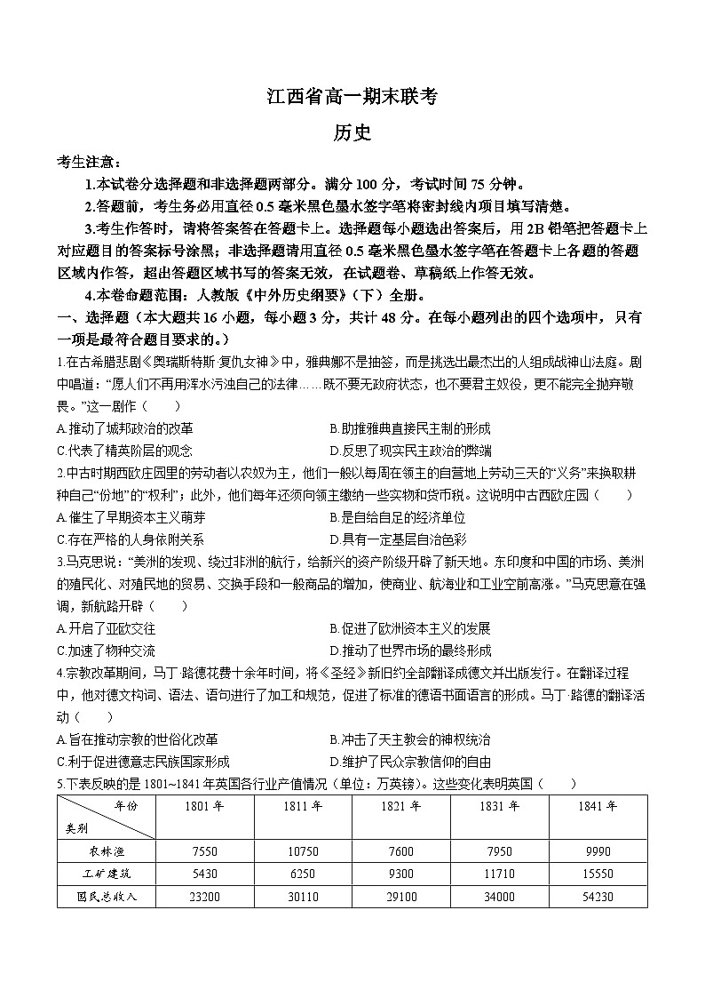 江西省南昌市等5地2022-2023学年高一下学期期末联考历史试题第1页