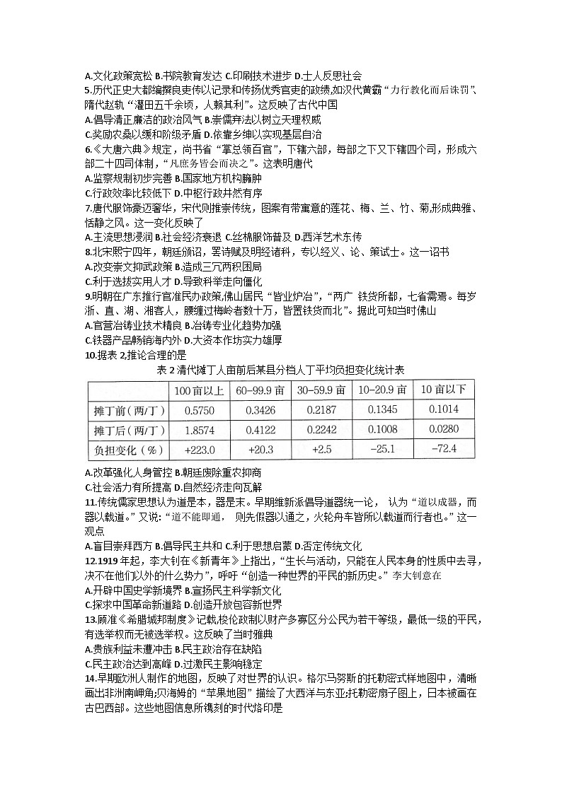 广东省佛山市普通高中2022-2023学年高二下学期期末教学质量检测历史试题第2页