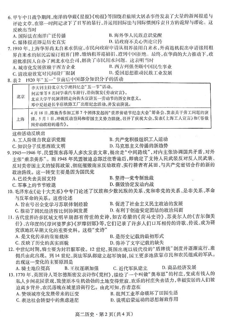 甘肃省兰州市等5地2022-2023学年高二下学期期学业质量监测末历史试题02