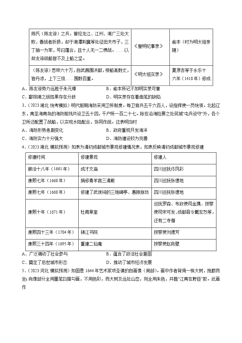 2023年高考真题和模拟题历史分项汇编（全国通用）专题04 明清社会转型（原卷版）03