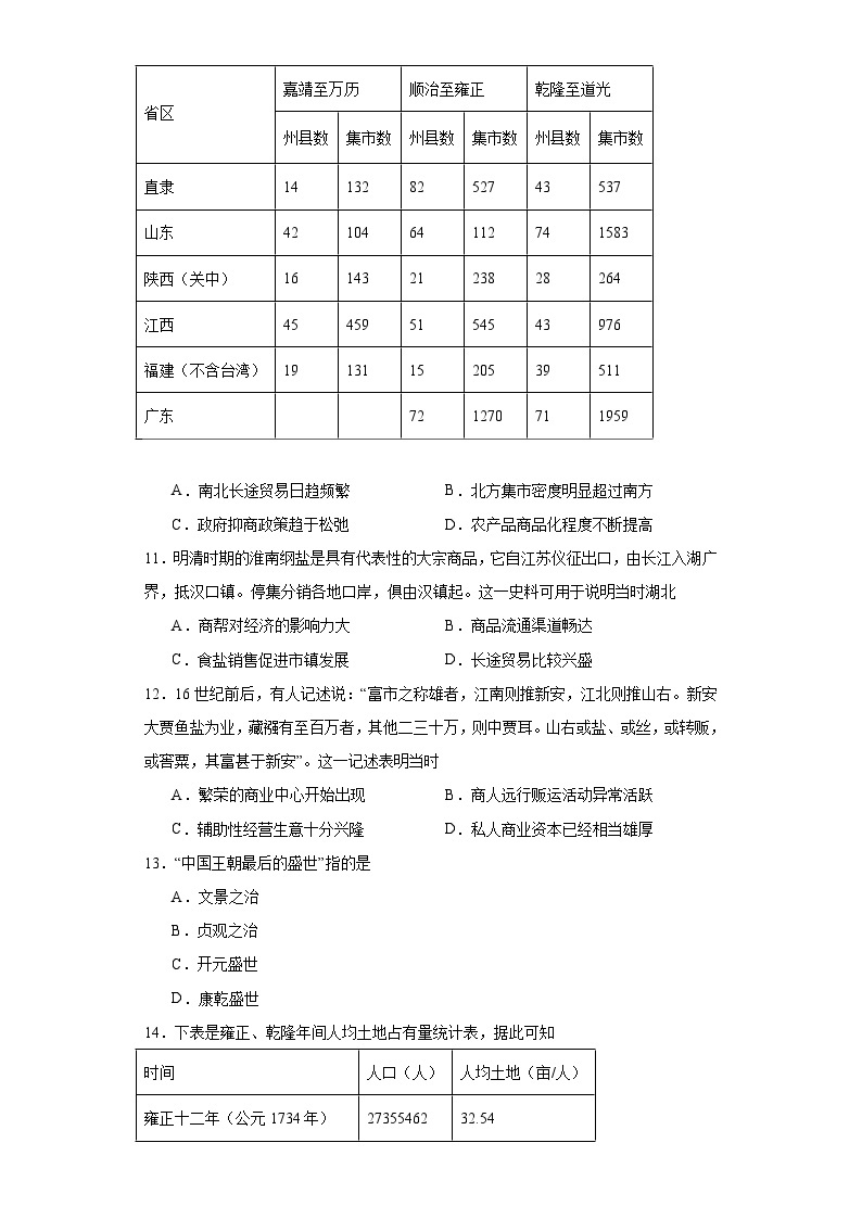 第四单元 明清中国版图的奠定与面临的挑战 练习--2023-2024学年高中历史统编版（2019）必修中外历史纲要上册03