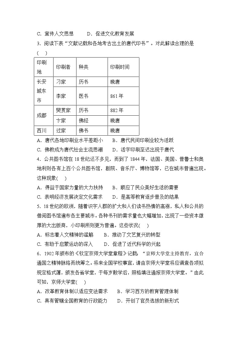 历史(新教材)高二暑假作业之巩固练习9 文化的传承与保护含答案解析第2页
