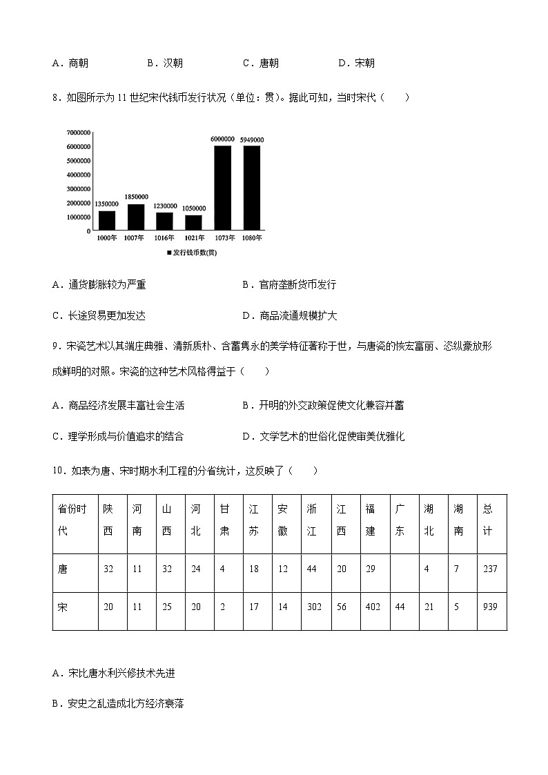 高中历史(统编版)必修 中外历史纲要(上)第11课 辽宋夏金元的经济与社会 同步训练作业(Word版,含答案)第3页