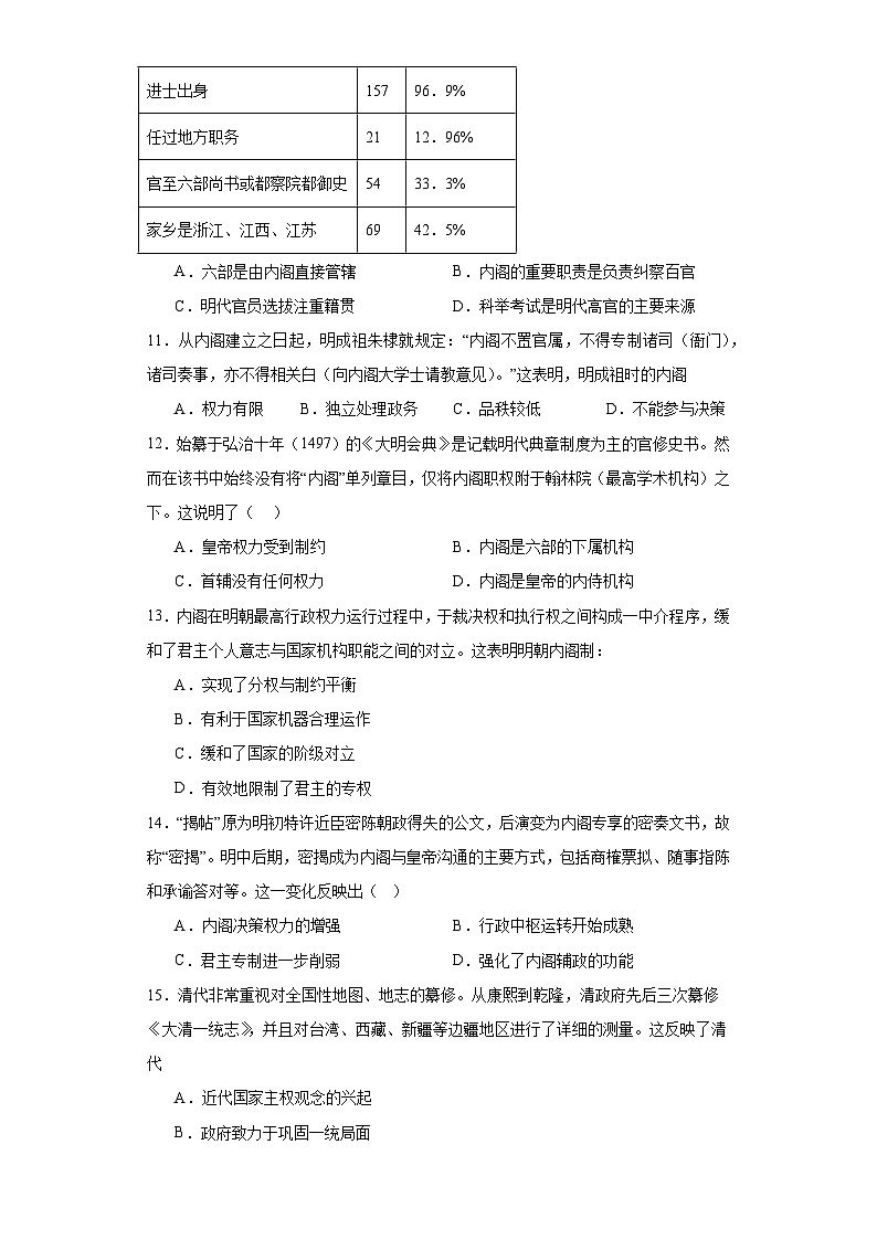第13课 从明朝建立到清军入关 同步练习--2023-2024学年高中历史统编版(2019)必修中外历史纲要上册03