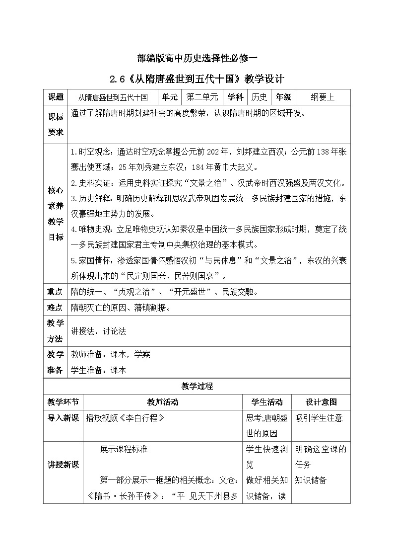 人教统编版高中历史必修中外历史纲要 第六课从隋唐盛世到五代十国 课件+教案+同步分层练习(含答案)01