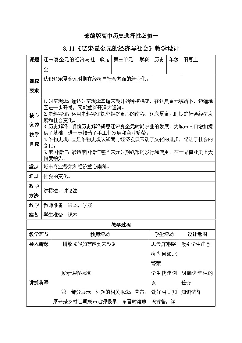人教统编版高中历史必修中外历史纲要 第十一课 辽宋夏金元的经济与社会 课件+教案+同步分层练习(含答案)01