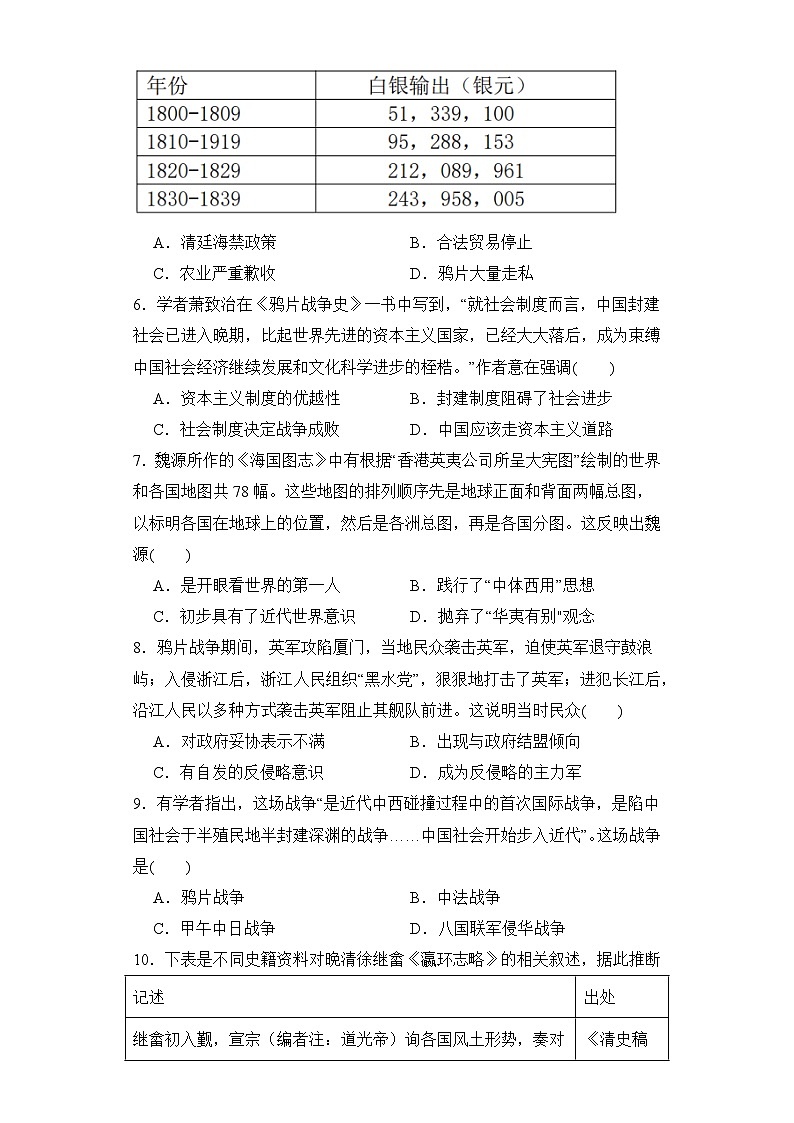 第16课 两次鸦片战争 同步练习--2023-2024学年高中历史统编版(2019)必修中外历史纲要上册02