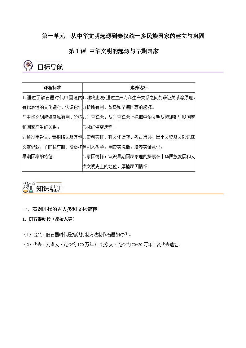 【同步讲义】高中历史(中外历史纲要上)-第01课《中华文明的起源与早期国家》讲义01
