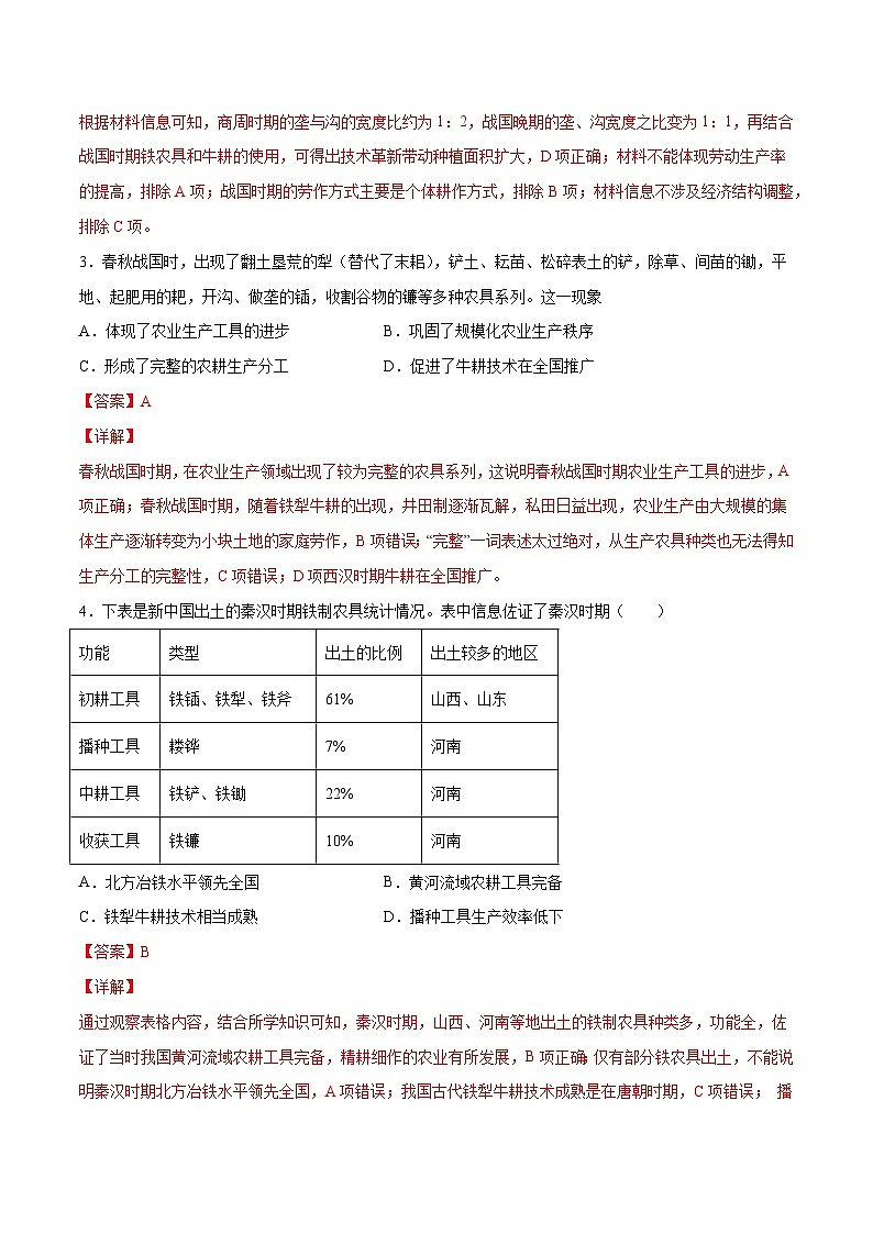第4课 古代的生产工具与劳作(解析版)-【必刷题】2021-2022学年高二历史同步练习(选择性必修2)02