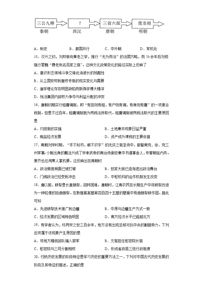 黑龙江省哈尔滨市延寿县第二中学2021-2022学年高一上学期期中考试历史【试卷+答案】03