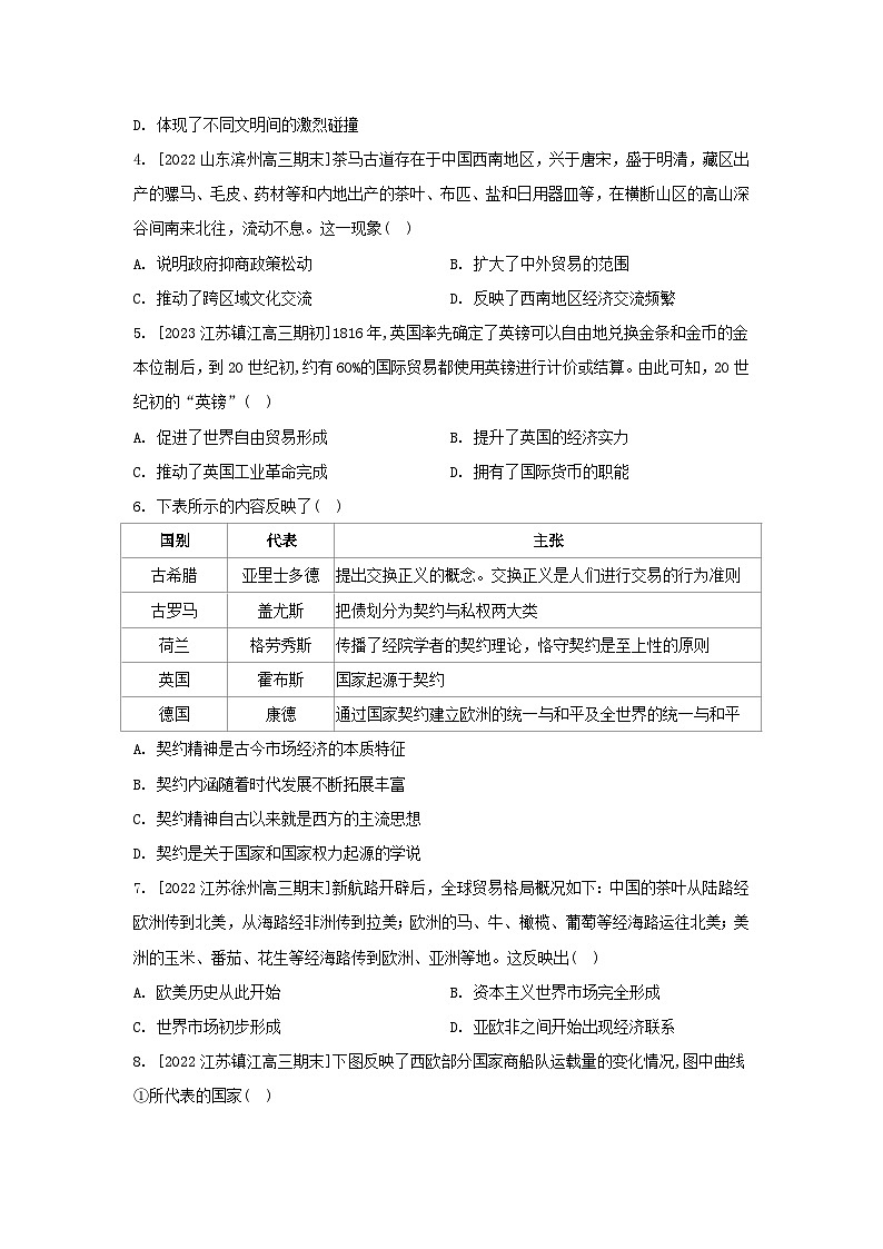 江苏专版2023_2024学年新教材高中历史第三单元商业贸易与日常生活单元测评部编版选择性必修202