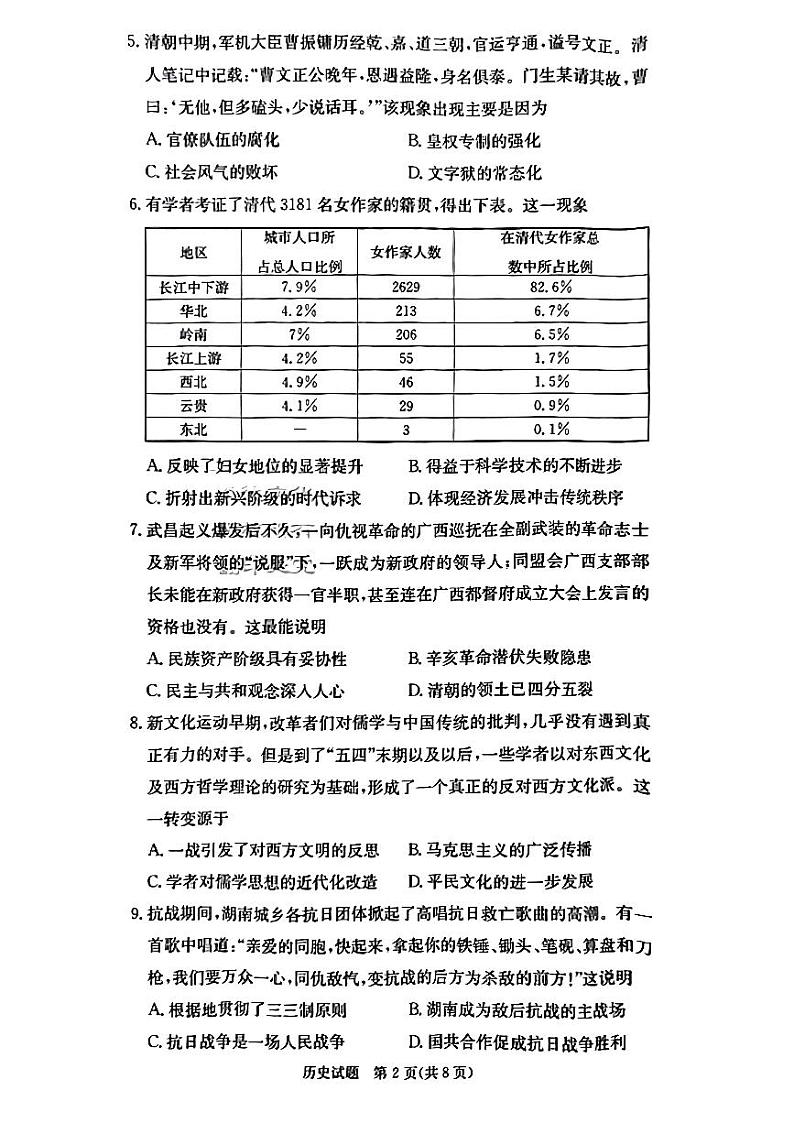 2023届炎德·英才·名校联考联合体高三11月联考历史试卷及参考答案02