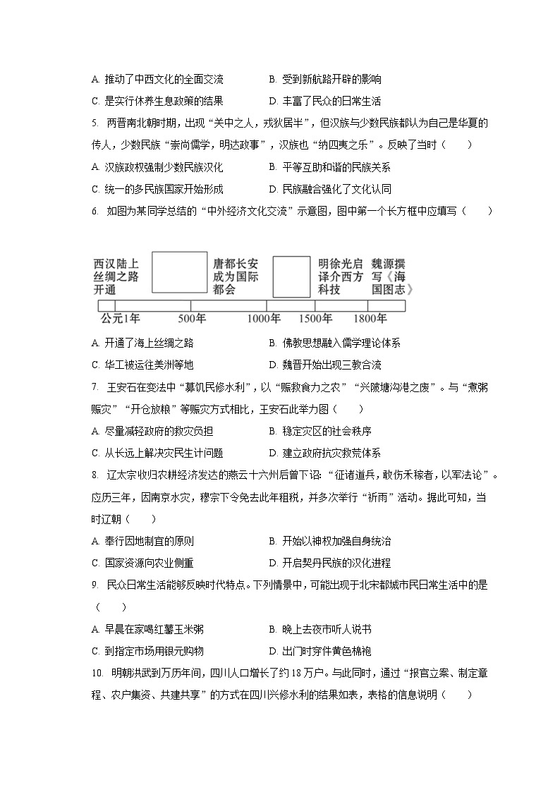 2023-2024学年重庆203中学高三（上）开学历史试卷（含解析）02