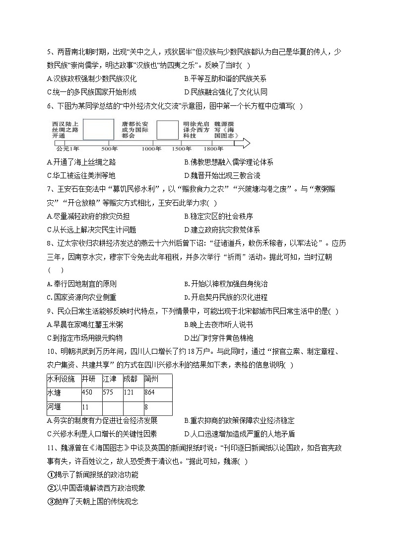 重庆市二0三中学校2023-2024学年高三上学期开学考试历史试题02