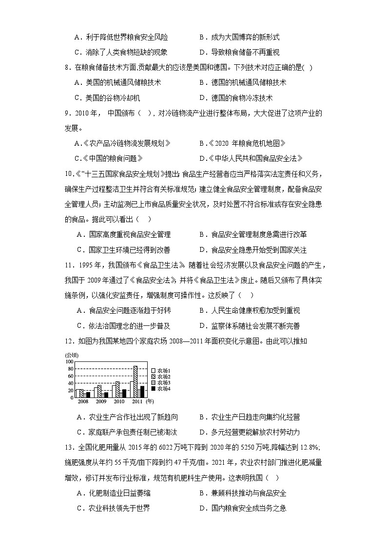 第3课 现代食物的生产、储备与食品安全 同步练习(含解析)2023-2024学年高二上学期历史统编版(2019)选择性必修2第2页