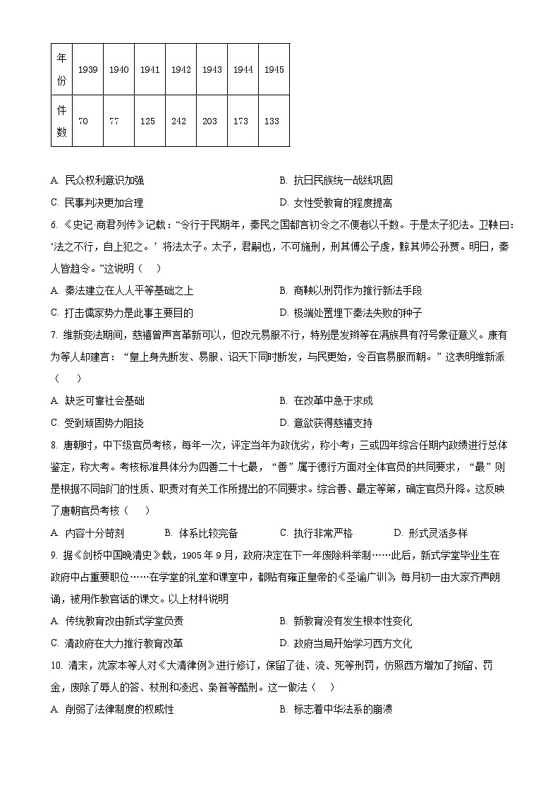 江苏省四校联盟2023-2024学年高二上学期期初考试历史试题02