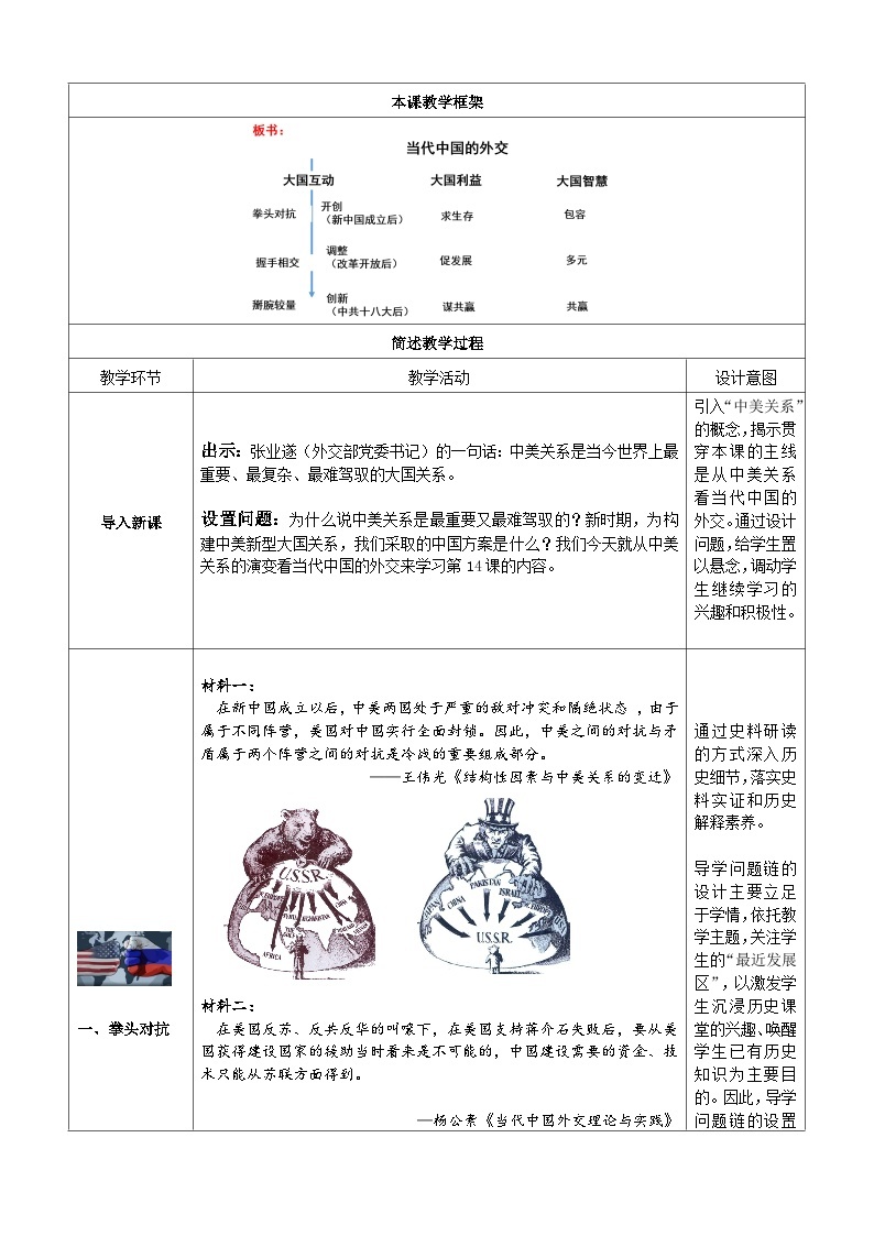 第14课当代中国的外交教学设计---2023-2024学年高中历史统编版（2019）选择性必修103