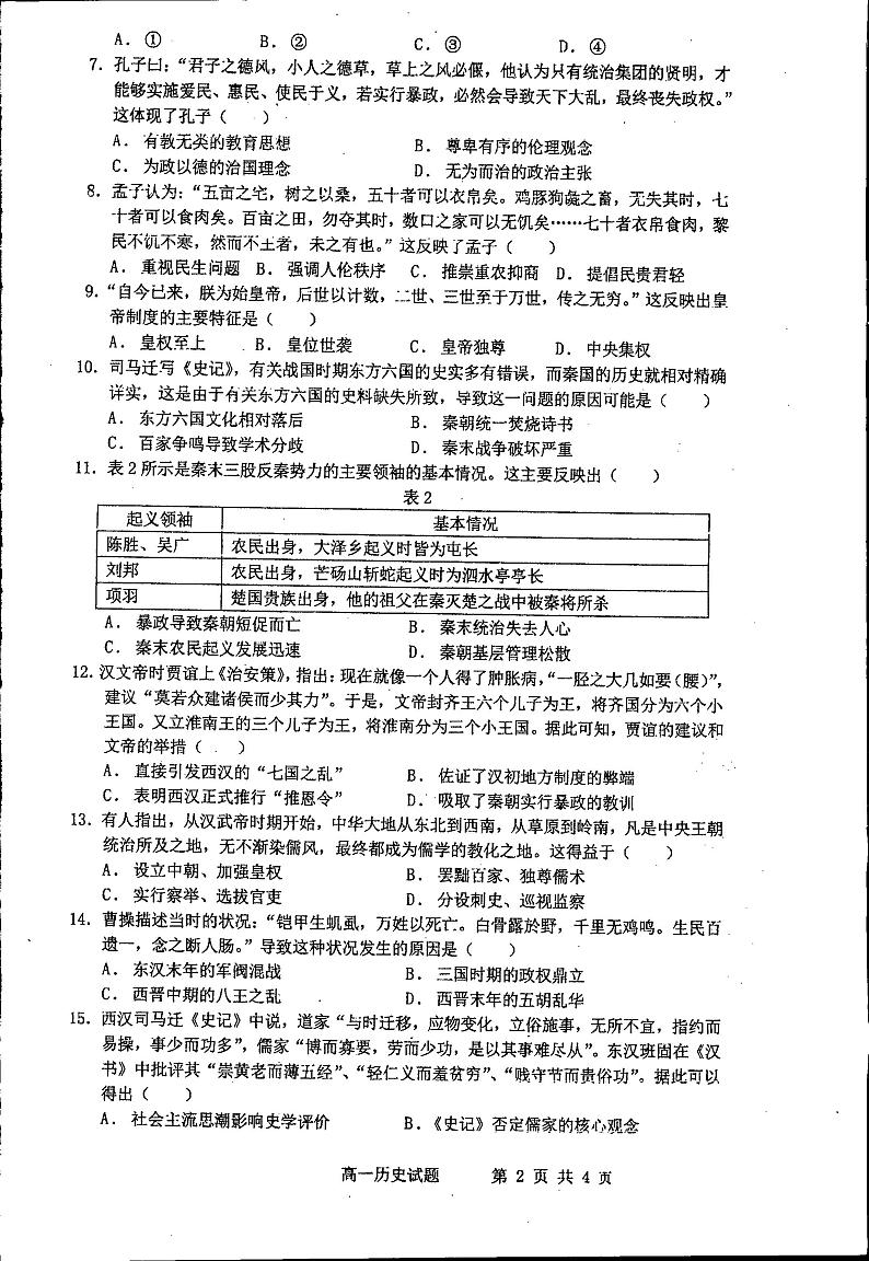 吉林省梅河口市第五中学2023-2024学年高一上学期10月月考历史试题第2页