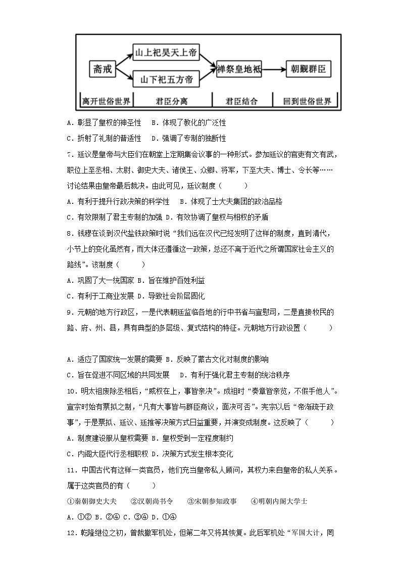 【期中选择题专练】(统编版)高二上学期历史 选修1:国家制度与社会治理 第一单元 政治制度 选择题专练试卷02