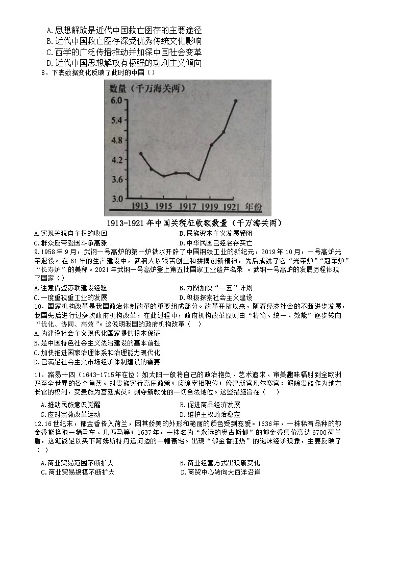 湖北省重点高中智学联盟2023-2024学年高三上学期10月联考历史试题+Word版含答案02