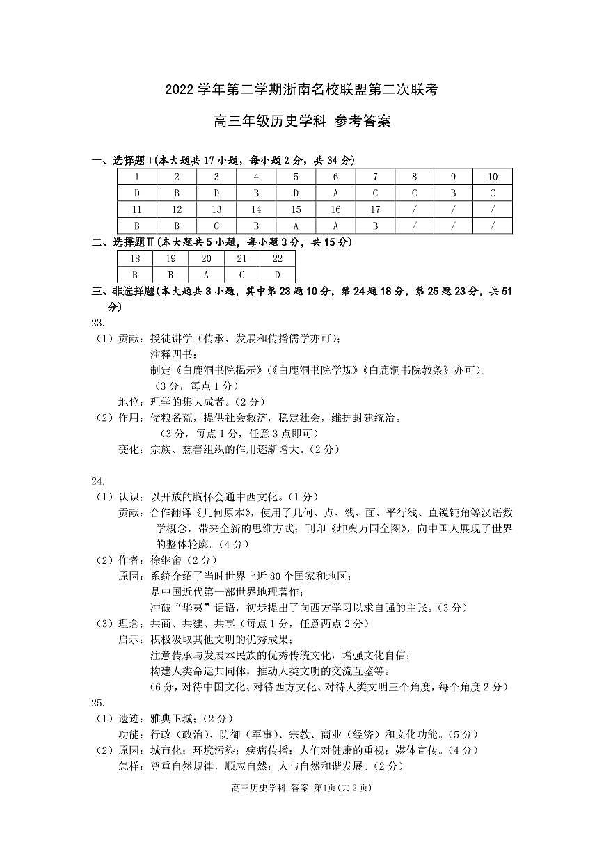 高三歷史參考答案第1頁