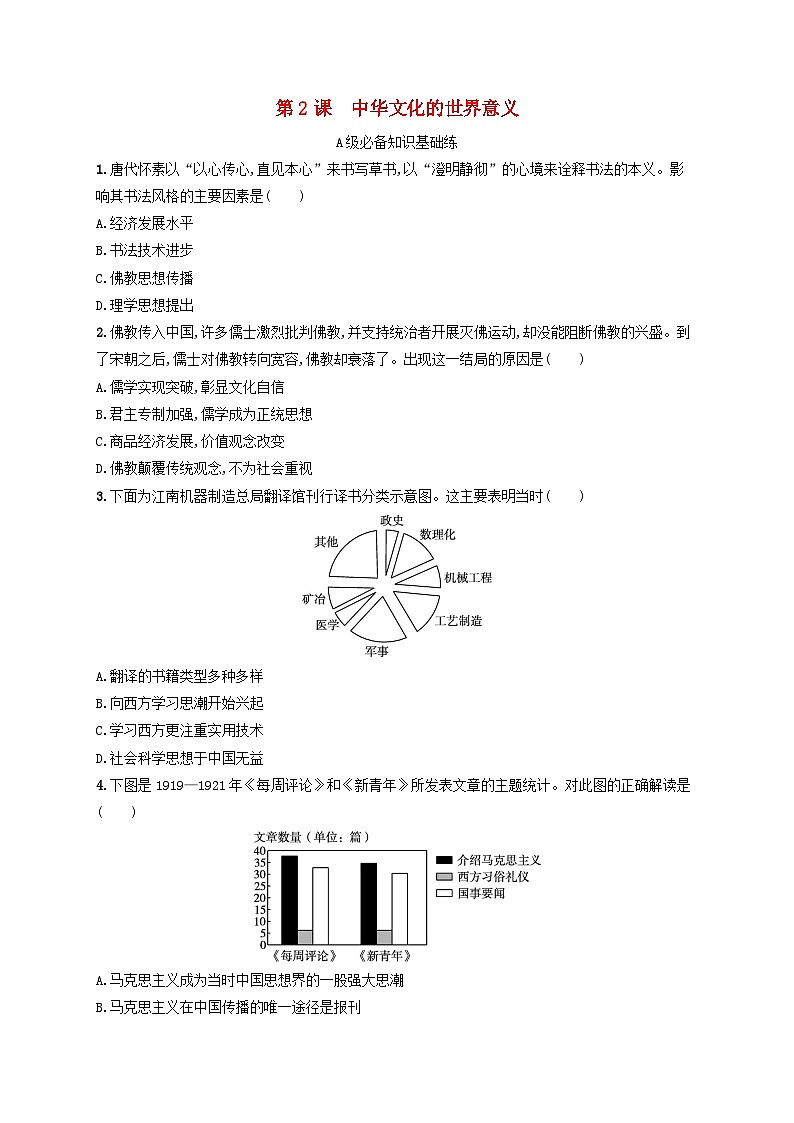 新教材2023_2024学年高中历史第1单元源远流长的中华文化第2课中华文化的世界意义分层作业部编版选择性必修3第1页