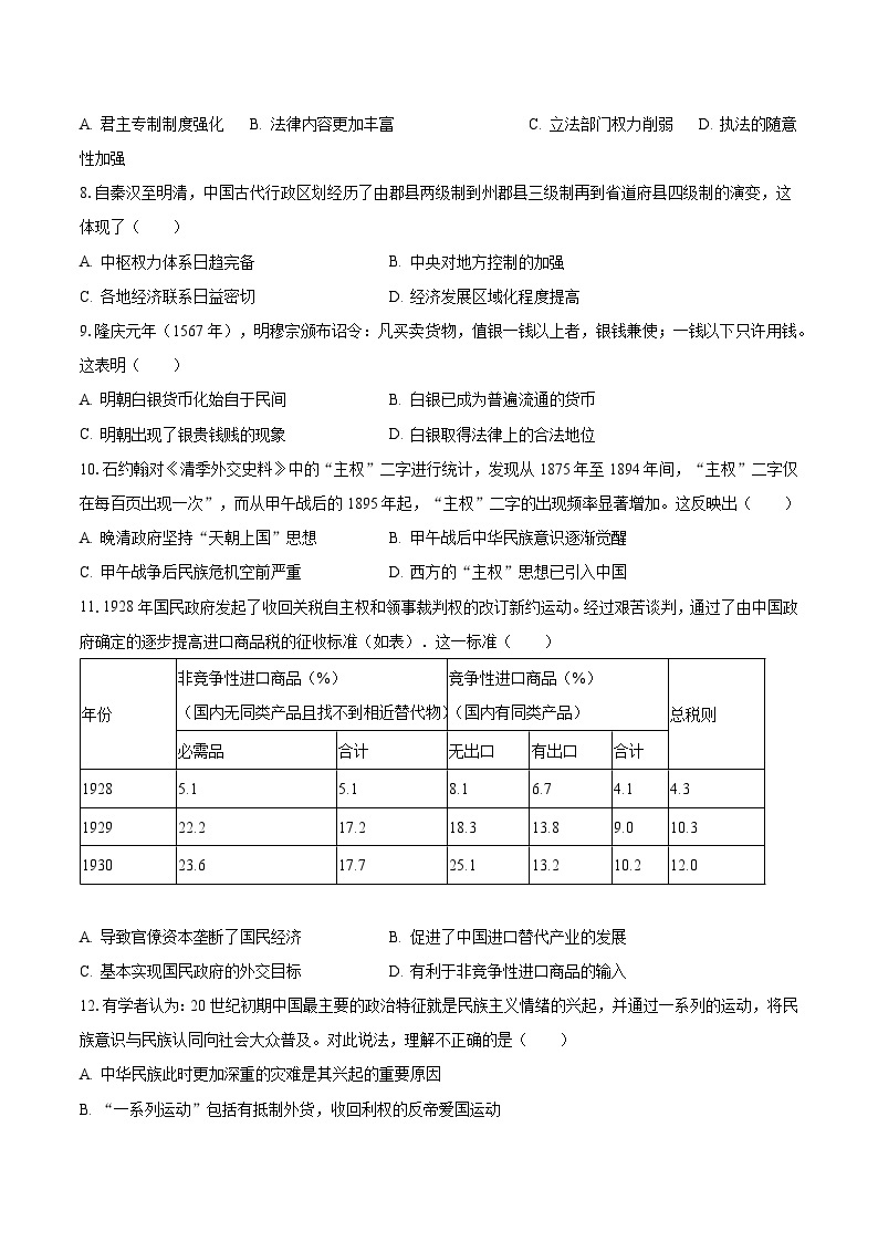 2023-2024学年河南省焦作市沁阳高级中学高二（上）月考历史试卷（9月份）（含解析）02