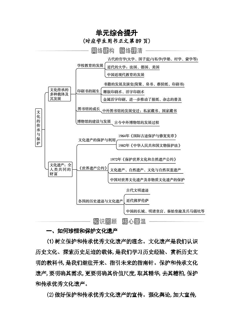 人教版高中历史选择性必修3第六单元文化的传承与保护综合提升含答案第1页