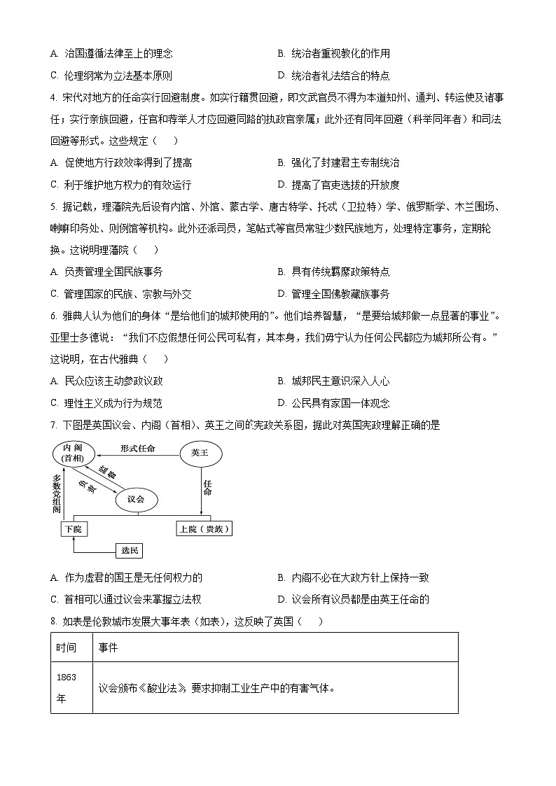 广西钦州市浦北名校2023-2024学年高二10月月考历史试题 Word版无答案第2页