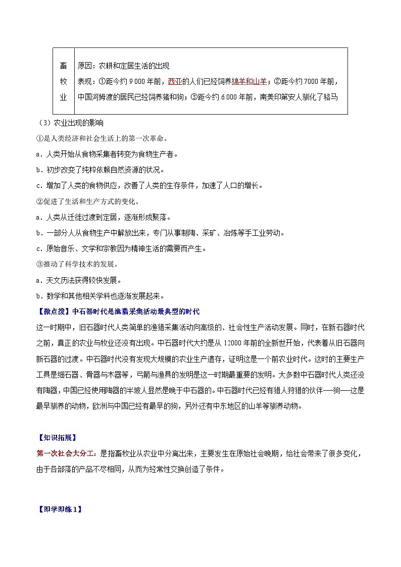 人教统编版高中历史选择性必修二精品同步讲义第1课 从食物采集到食物生产(解析版)第2页