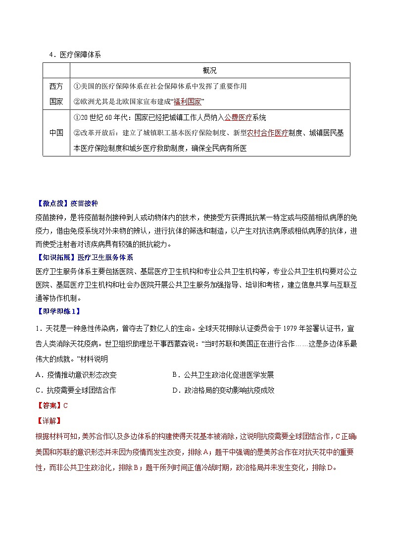人教统编版高中历史选择性必修二精品同步讲义第15课 现代医疗卫生体系与社会生活(解析版)第2页