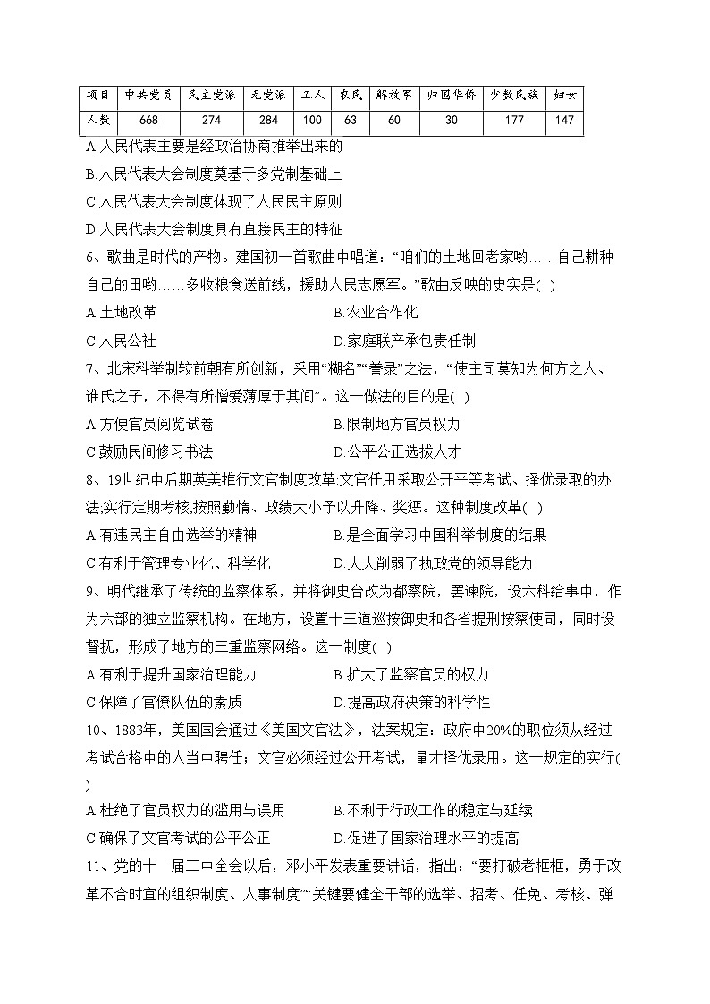 四川省南充市重点中学2023-2024学年高二上学期第一次月考(10月)历史试卷(含答案)第2页