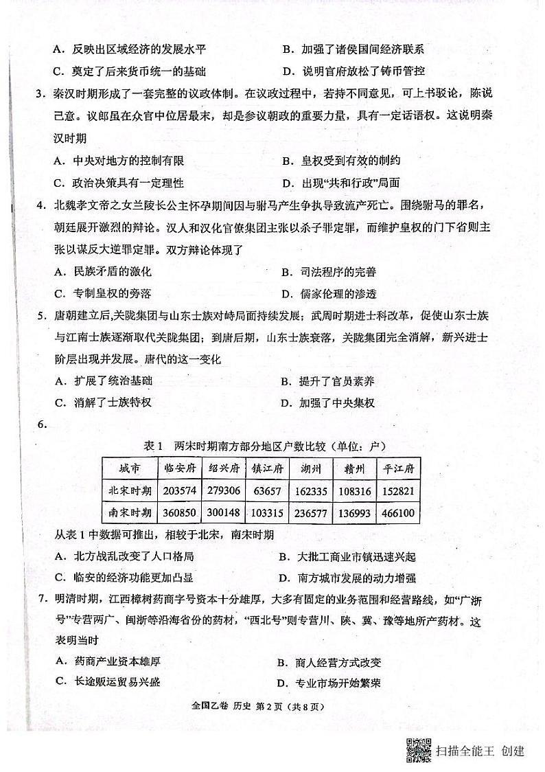 陕西省安康市高新中学2024届高三历史上学期10月月考试题(PDF版附答案)第2页