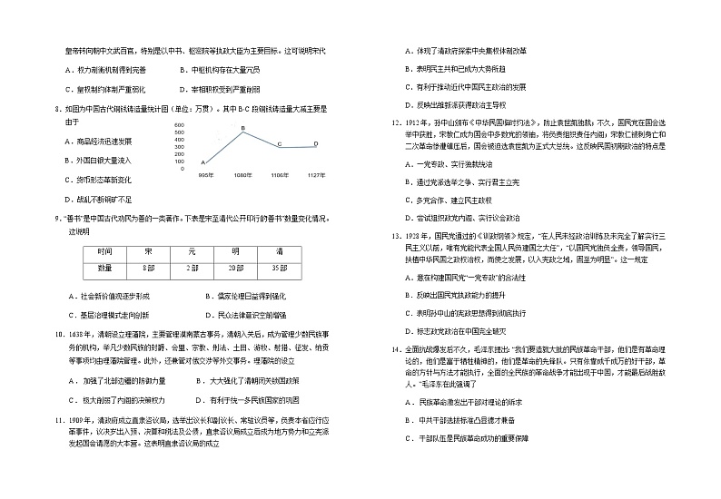 宁夏回族自治区银川市名校2023-2024学年高二上学期期中考试历史试卷(含答案)02