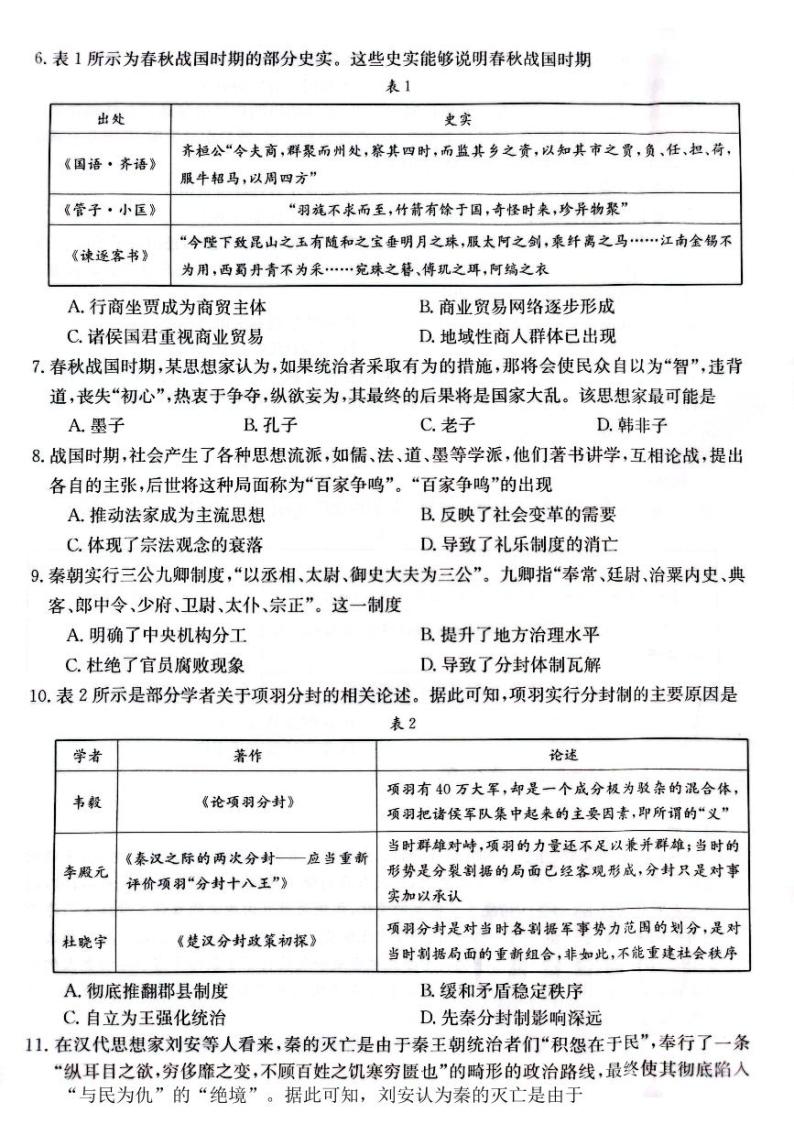 广东省部分名校2023-2024学年高一上学期期中联合考试历史02