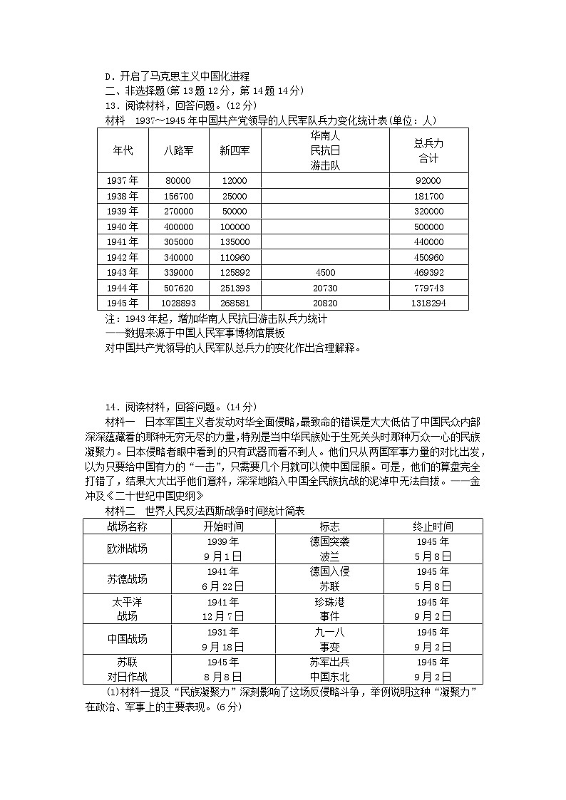 2024版新教材高中历史课时作业二十三全民族浴血奋战与抗日战争的胜利部编版必修中外历史纲要上03