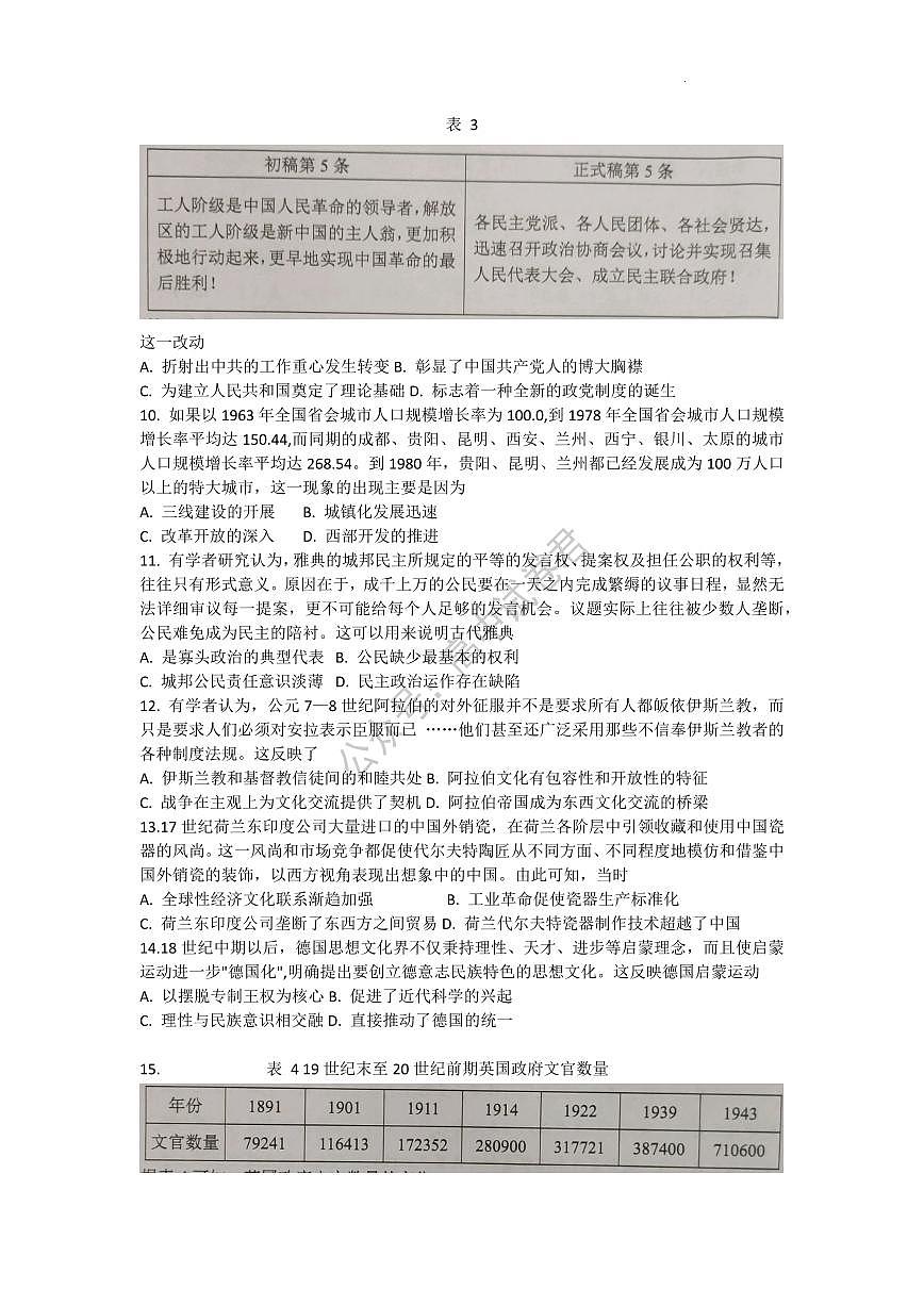 湖南省永州市2024屆高三上學期第一次模擬考試歷史試卷+Word版無答案第3頁