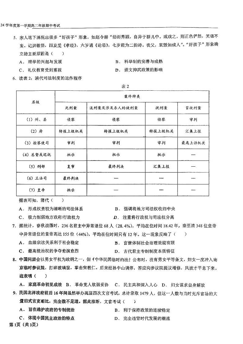 广东省深圳市福田区外国语高级中学2023-2024学年高二上学期期中考试历史(选择考)试题第2页