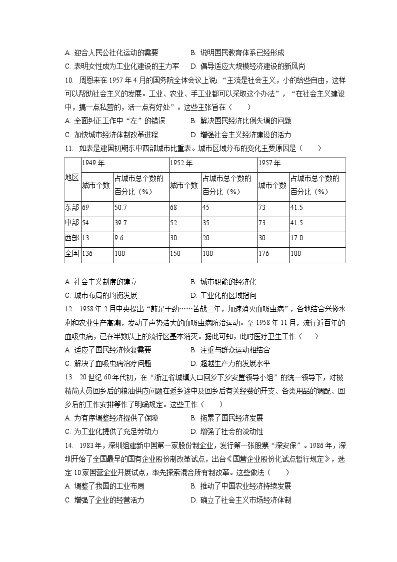 2024年高考历史一轮复习专题七　中国近现代经济转型与社会生活变迁（训练）03