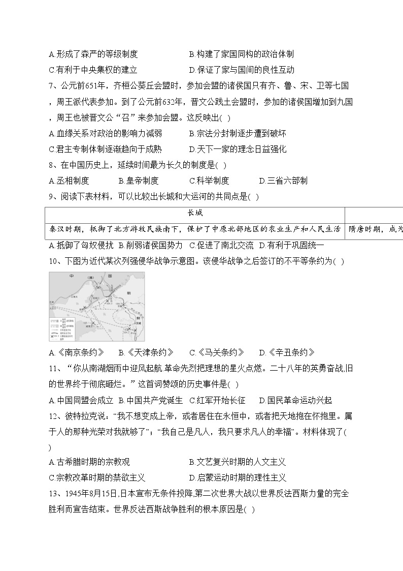 陕西省宝鸡市千阳县中学2022-2023学年新高一上学期开学考试历史试题(含答案)02