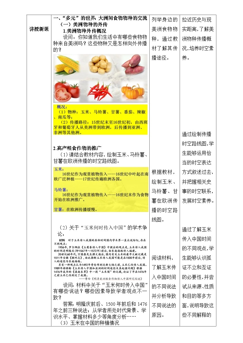 【核心素养】人教统编版高中历史选择性必修二 1.2新航路开辟后的食物物种交流 课件+教案+分层作业（含教学反思+答案）03