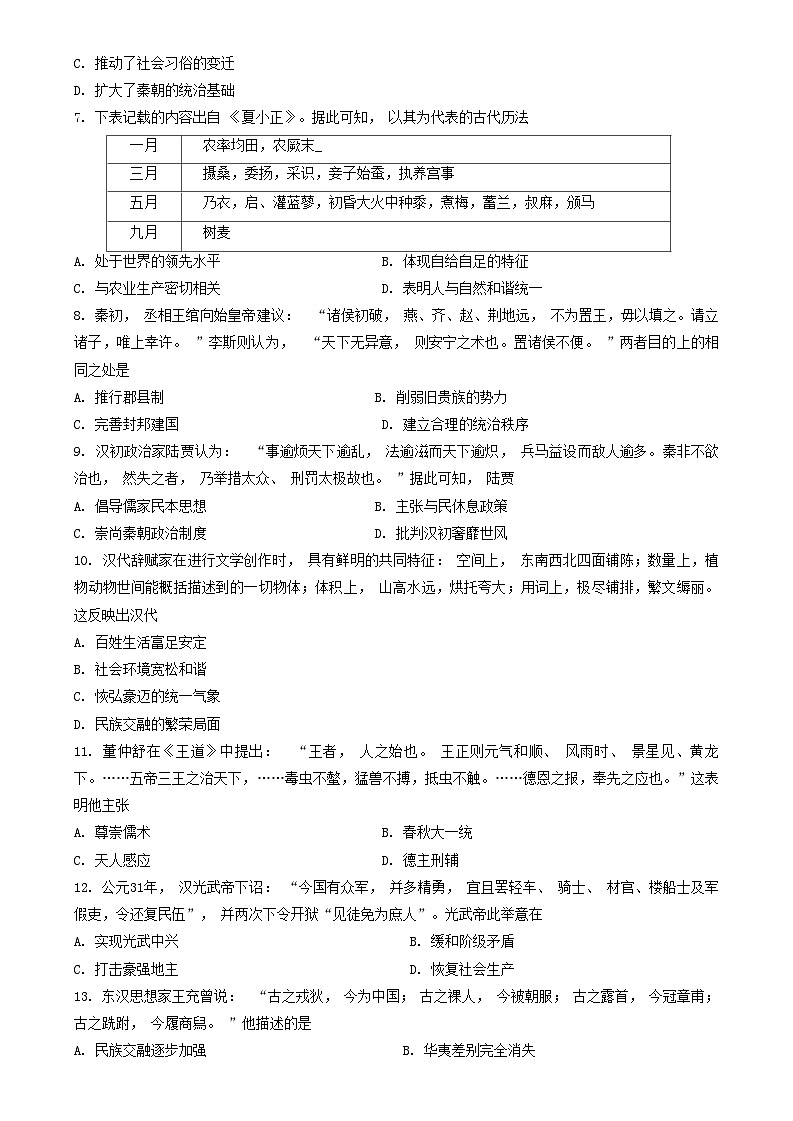 山东省青岛市局属学校、青西、胶州等地2023-2024学年高一上学期期中学业水平检测历史试题第2页